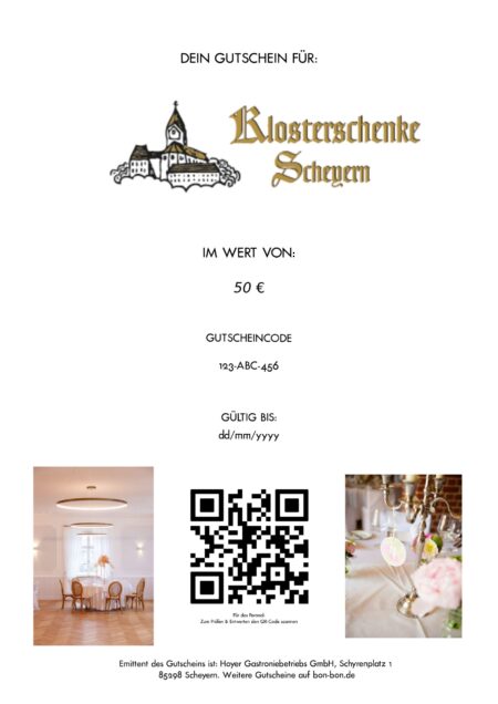 Restaurant-Gutschein für Klosterschenke Scheyern